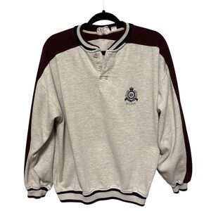 Vintage Wilson Men's Crewneck Sweater in Gray and Maroon Size: Large